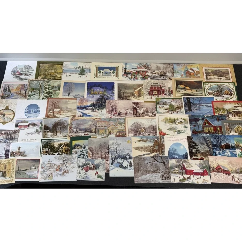 Vintage Christmas Cards Fronts ONLY Houses Barns More Scrapbooking Crafts 50+